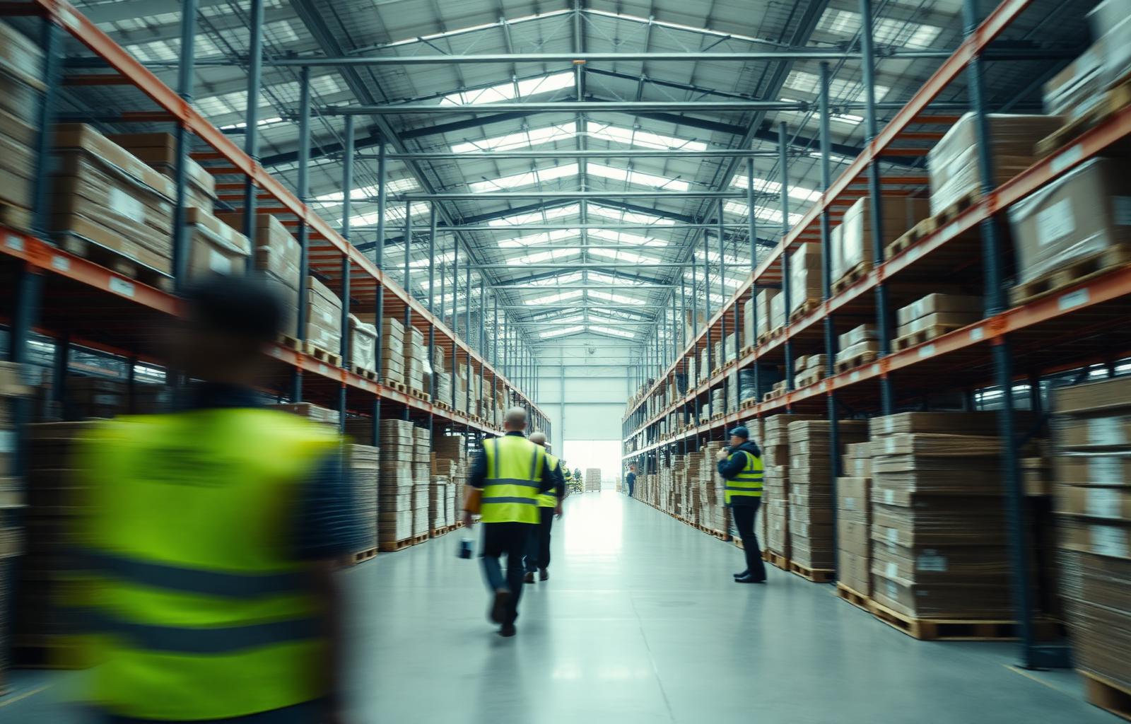 Workers in a UK warehouse and logistics operation